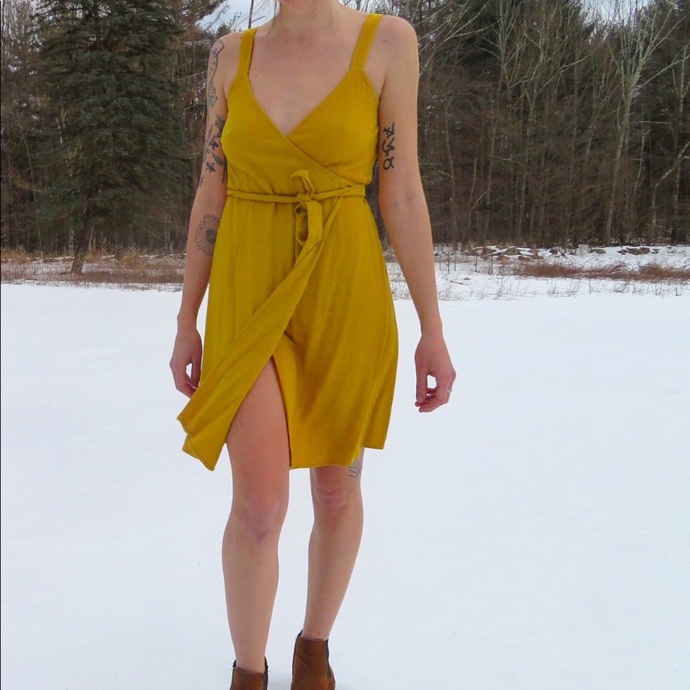 Yellow wraparound sundress